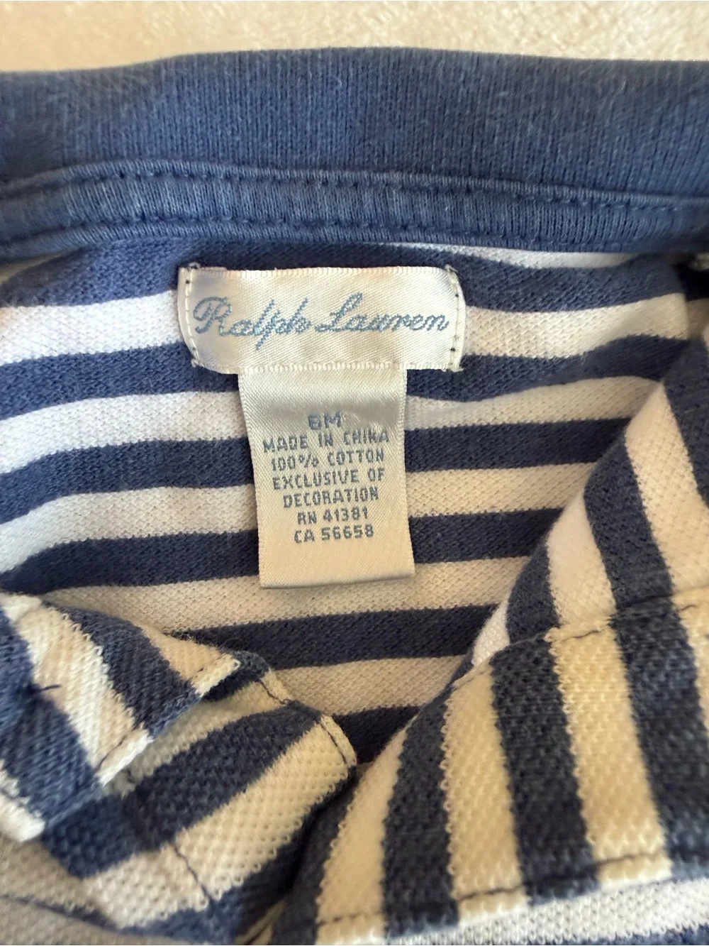 Ralph Lauren Blue & White Striped Baby Polo Romper (size 6M)